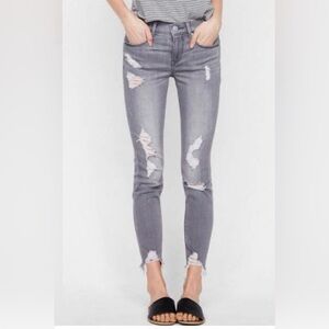 Express mid rise ankle distressed gray washed jeans size 00R